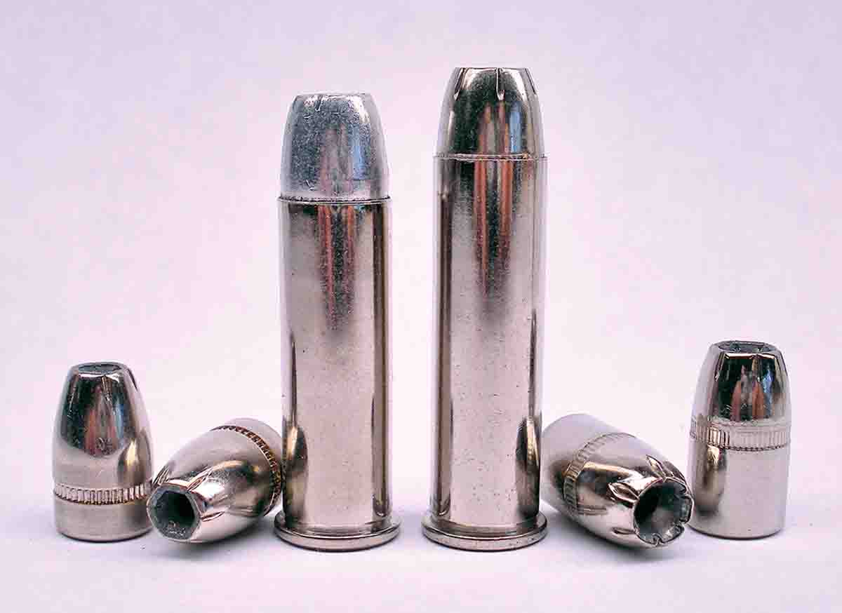 The .38 Special (left) is shown with 110-grain Silvertips. The .357 Magnum (right) factory load features 145-grain Silvertips.